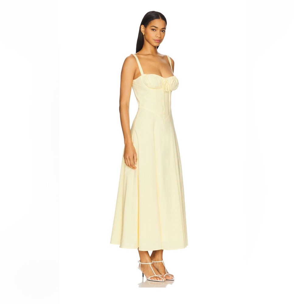 Light Yellow Midi Dress with Sweetheart Neckline - Picture 2 of 6